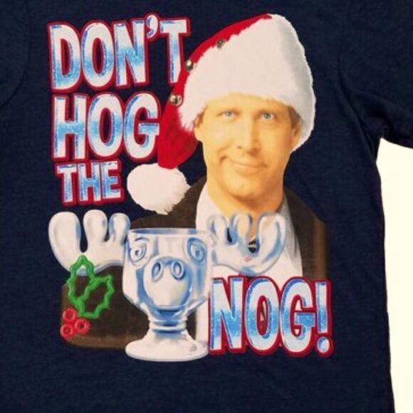 National Lampoons Christmas Vacation  Blue Dont Hog The Nog T-Shirt  XL - Picture 2 of 11